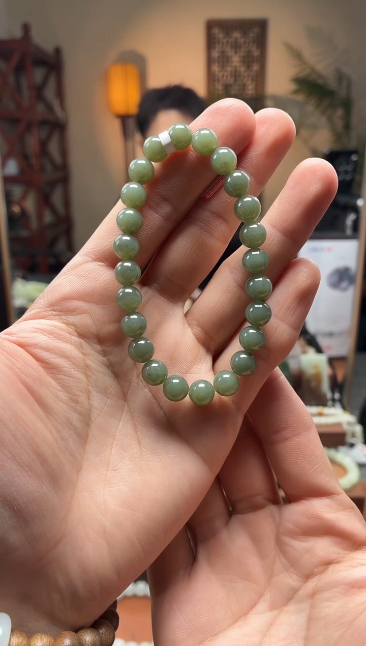 未镶嵌手串和田玉翠青8mm圆珠