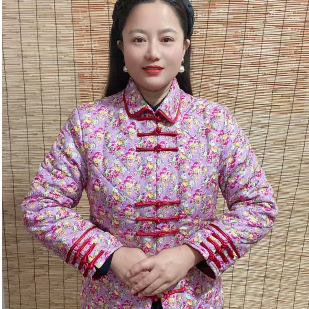 冬季碎花复古棉衣外套修身轻薄款女棉服上衣