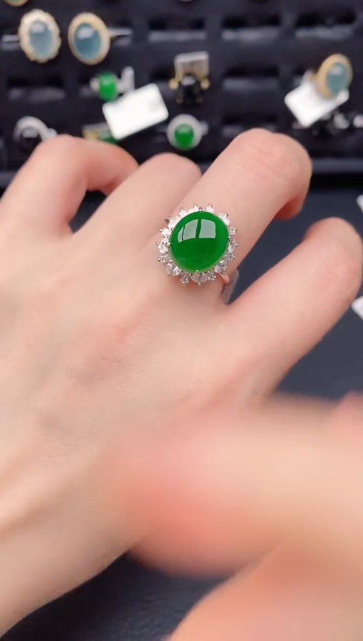 银S925镶嵌戒指翡翠天然a货翡翠231
