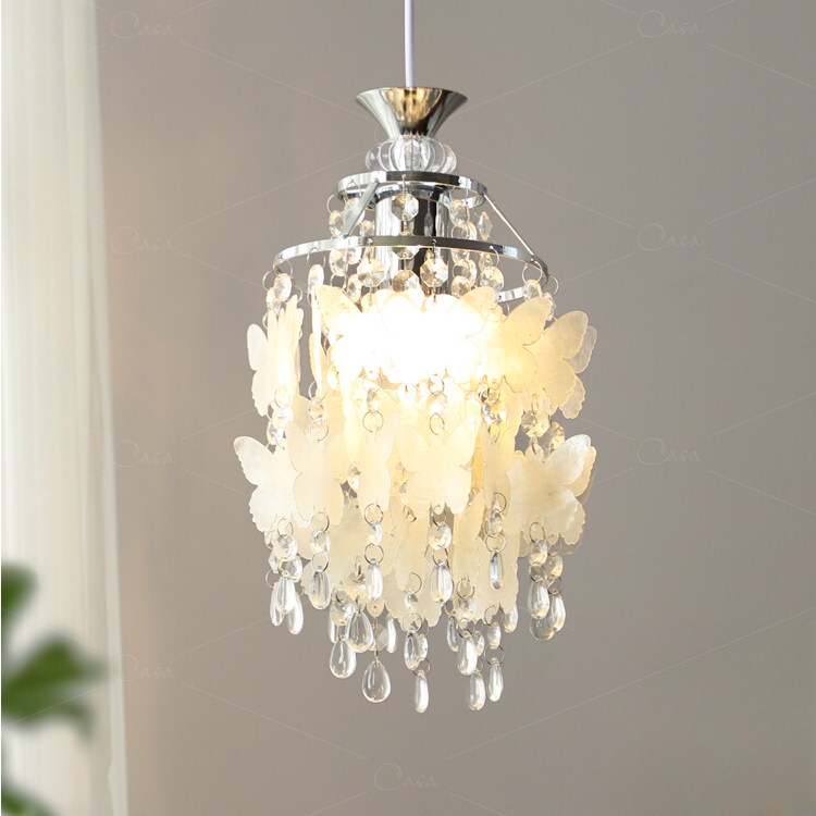 法式奶油风卧室床头小吊灯蝴蝶贝壳灯过道玄关水晶灯中古风灯具