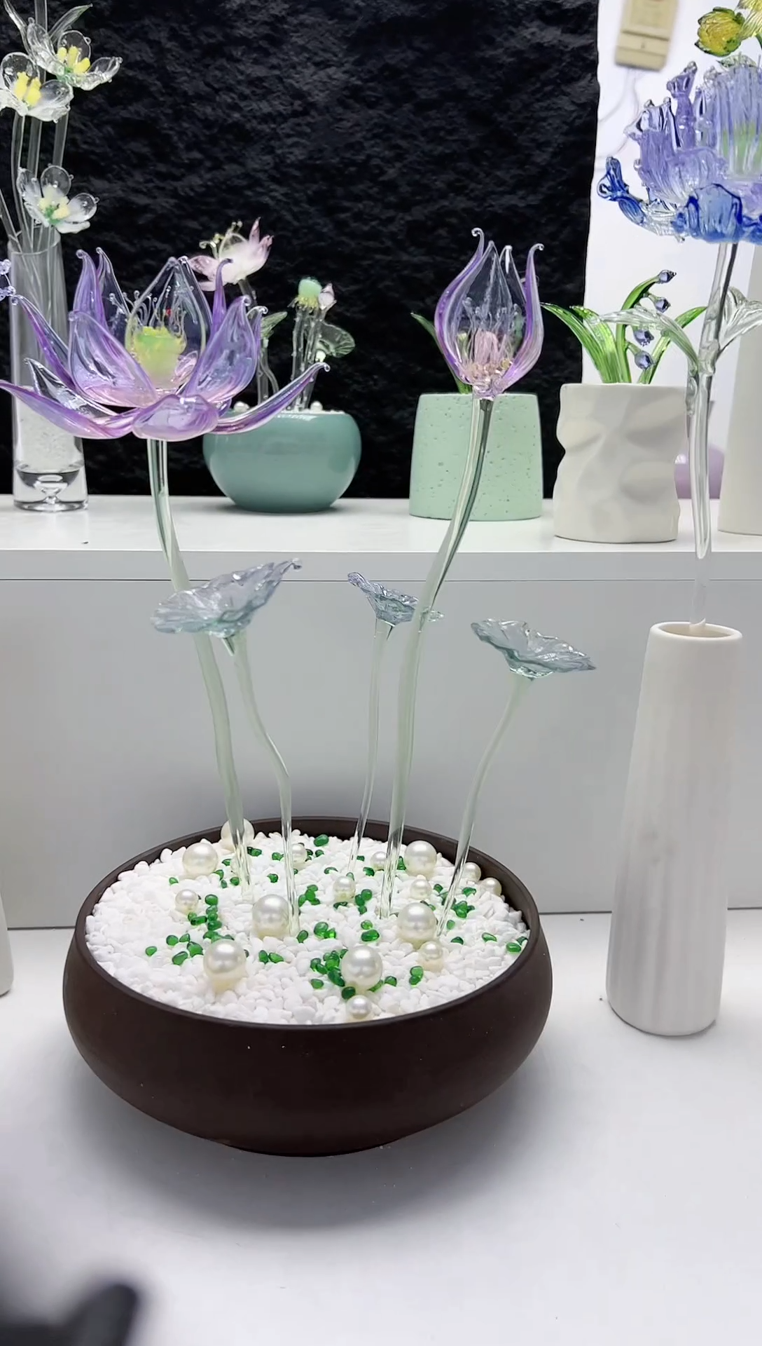 琉璃手工艺品大盆莲花35cm高