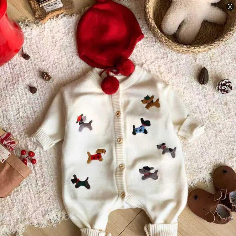 哈衣七小狗针织爬爬服加厚秋装男女童秋款毛衣连体服复古港风春秋