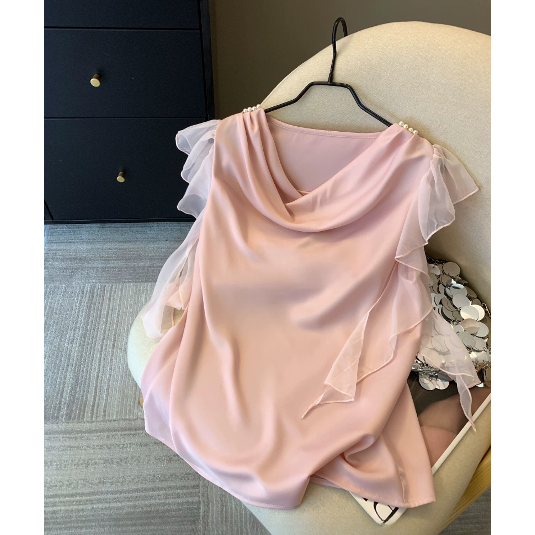 纯欲风荡领荷叶边飘带衬衫法式气质不规则百搭别致上衣女9036