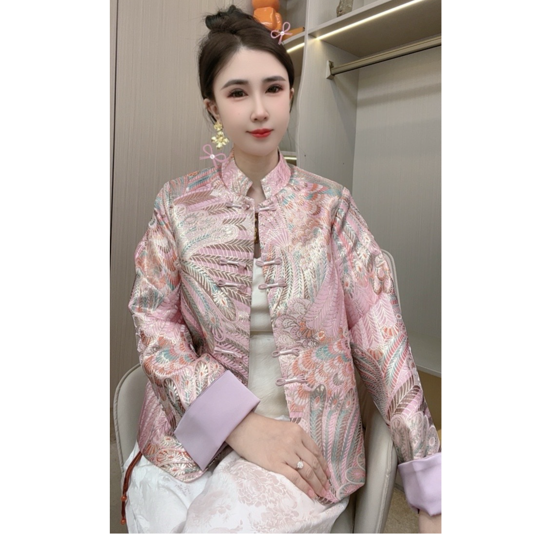 【凤舞九天】短外套女春夏百搭夏季单排扣新中式女装长袖上衣