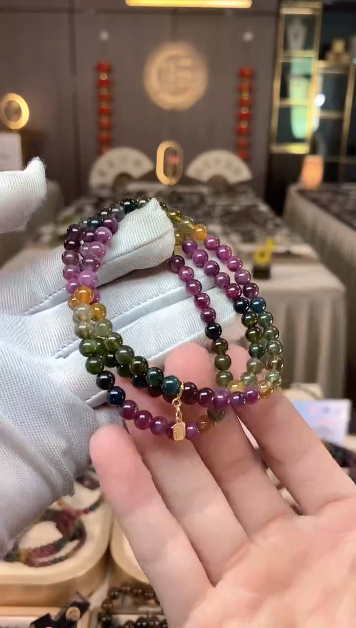 未镶嵌老矿碧玺色标彩虹三圈手串5mm+碧玺多样性发一条xion
