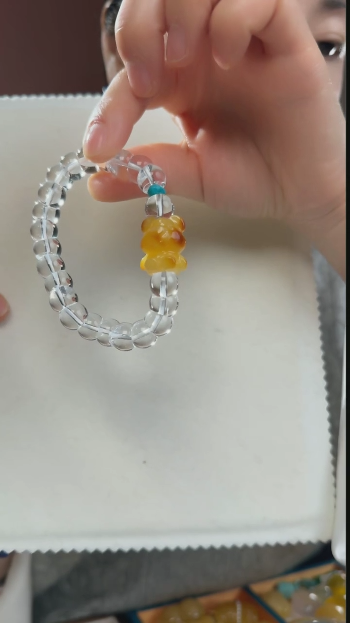【闪购商品】水晶手串未镶嵌天然白水晶搭配小熊手串