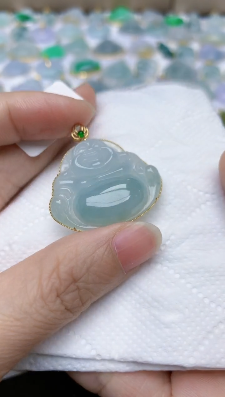 翡翠18K金镶嵌颈饰天然缅甸A货翡翠