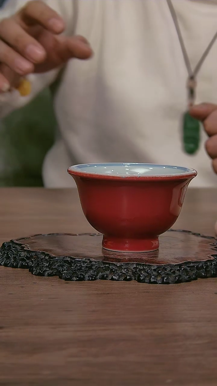 【闪购商品】017小王严选逸古堂珊瑚红带内绘压手杯