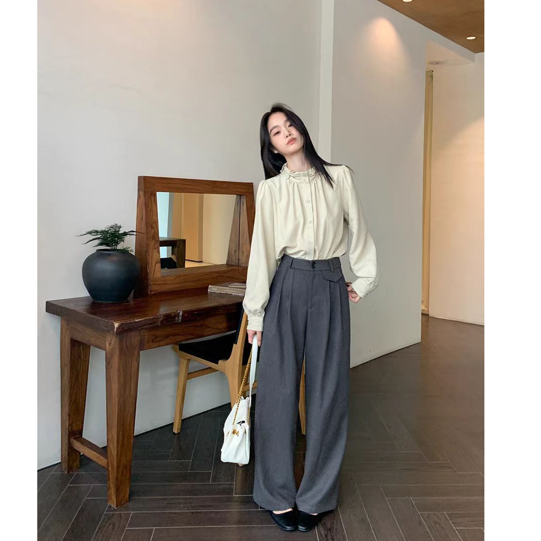 绵羊毛~高腰显瘦简约百搭垂感宽松休闲裤直筒阔腿裤22038（D5-11）