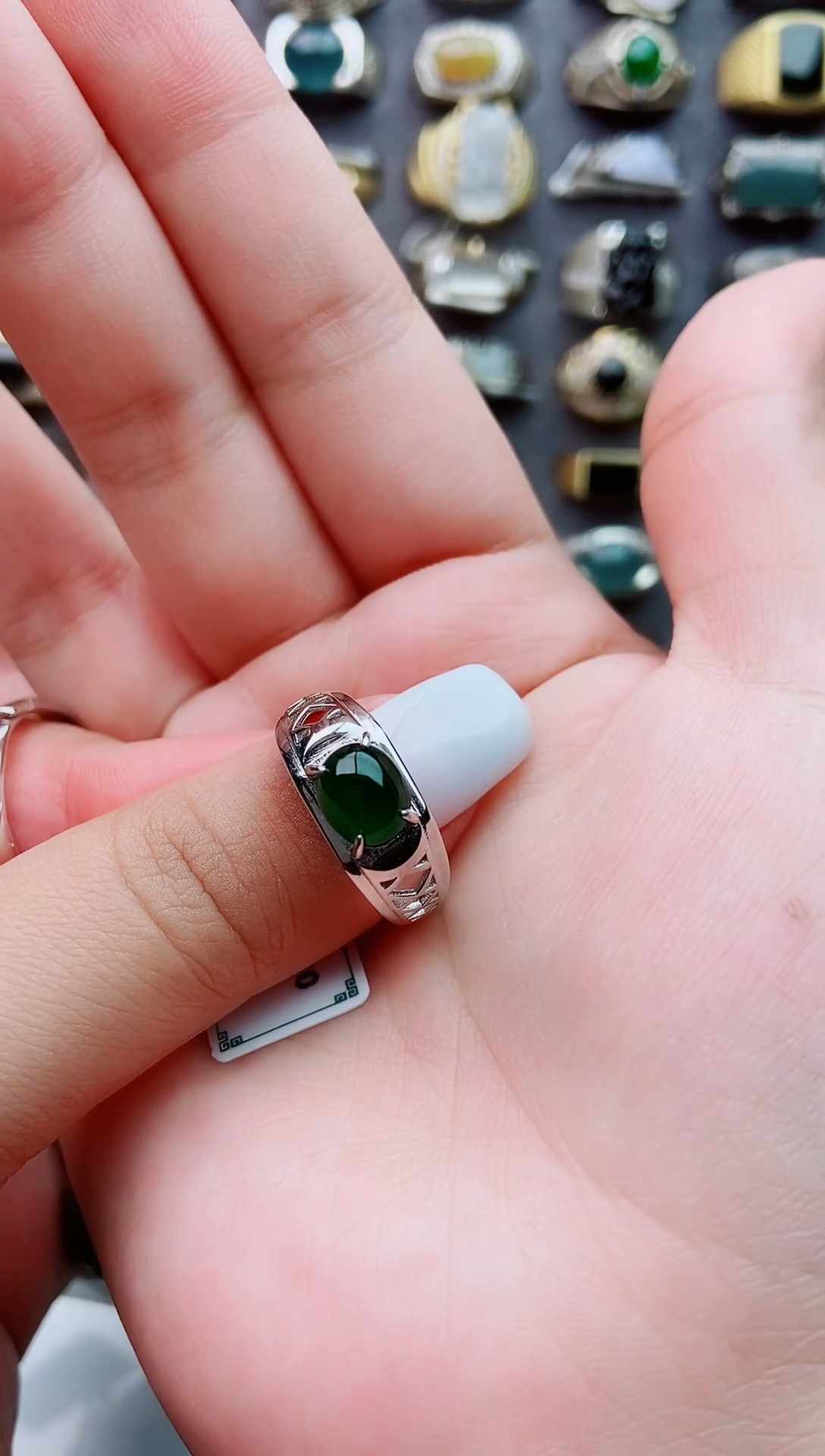 银S925镶嵌戒指翡翠路*漫天然翡翠男戒