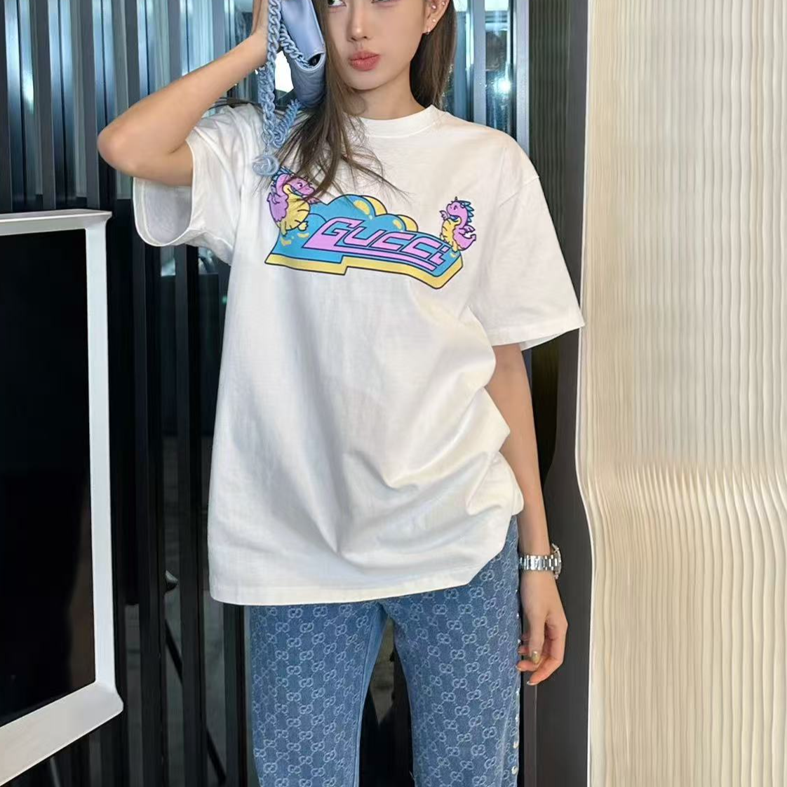 99新 GUCCI/古驰 02008 印花Logo短袖 s码 