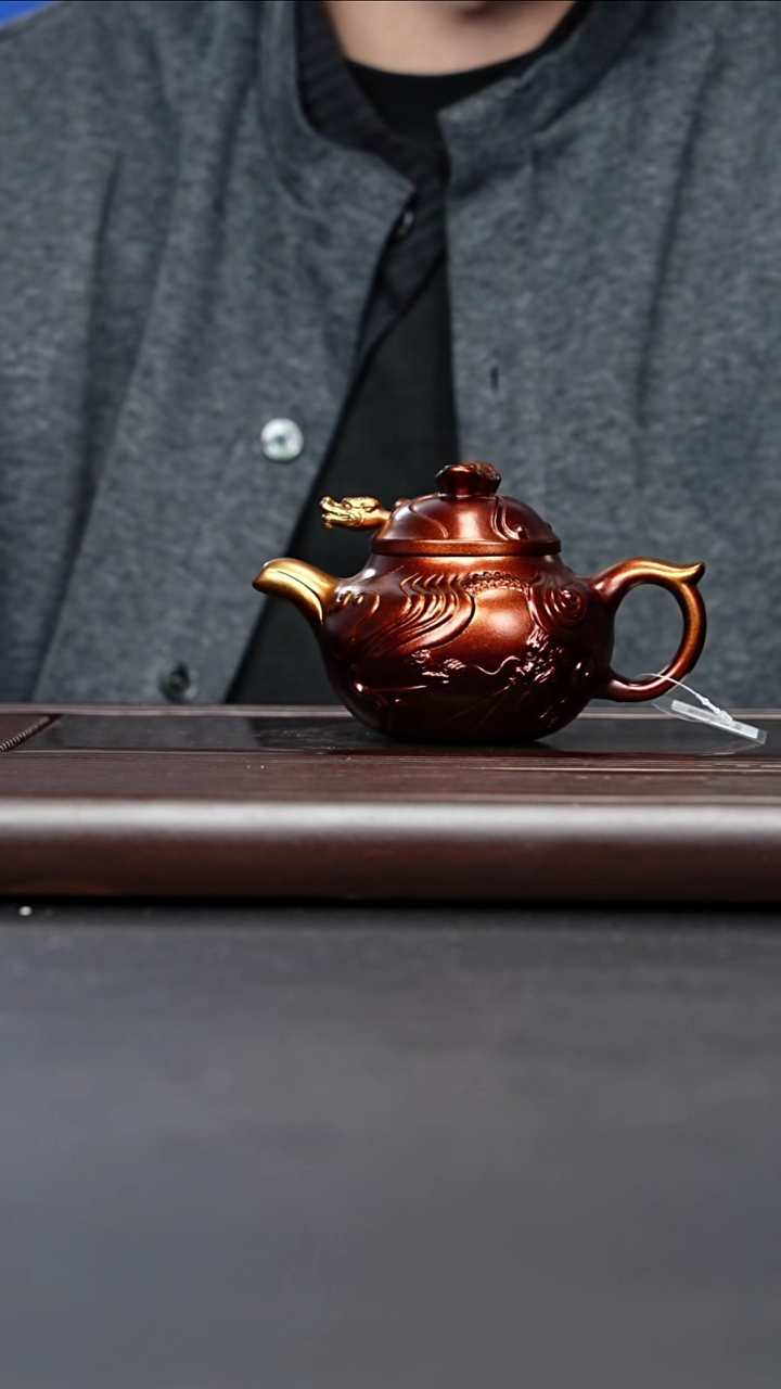 茶壶紫砂宜兴紫砂 鱼化龙贝壳烧 汪东升 593