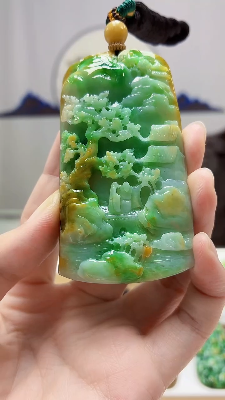 未镶嵌定制翡翠4852zm-毛货挂件27山水