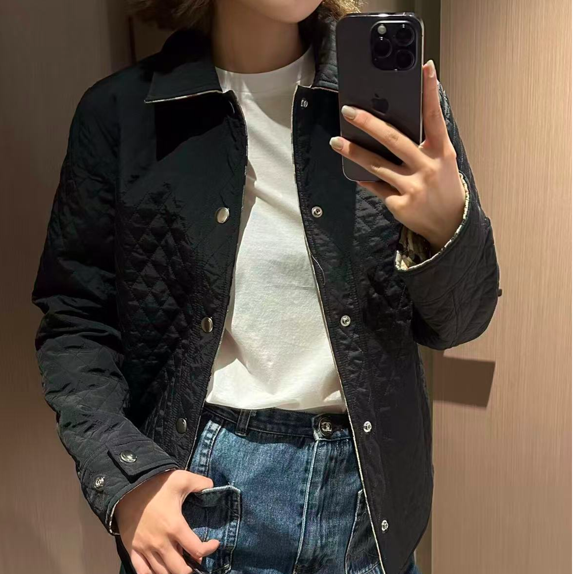未使用 BURBERRY/博柏利 双面穿绗缝翻领单排扣长袖棉服