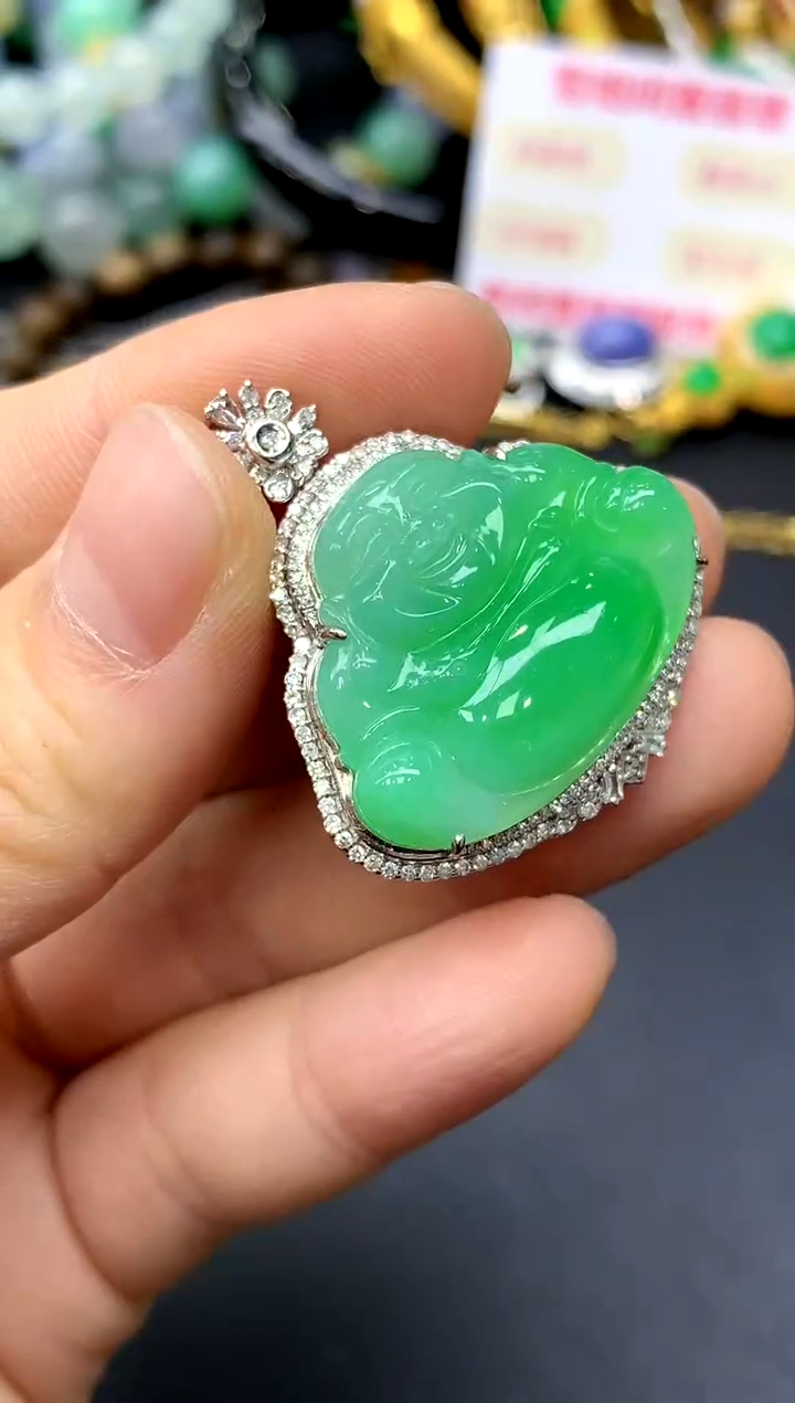 颈饰18K金镶嵌翡翠497-中国好珍宝