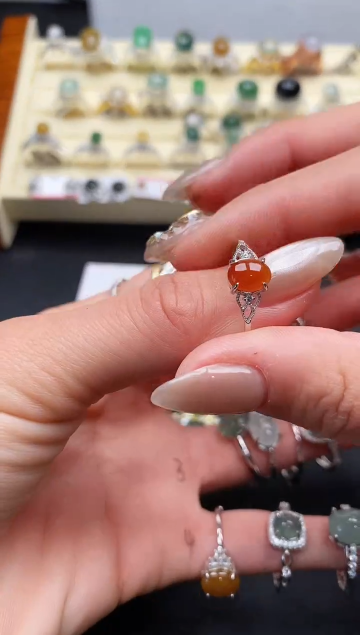 【闪购商品】翡翠戒指银S925镶嵌缅甸翡翠1 3+4