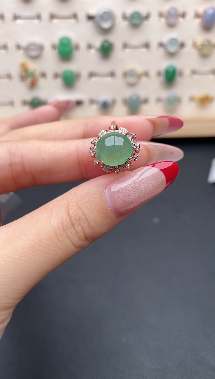 【闪购商品】翡翠戒指银S925镶嵌一物一证一礼盒