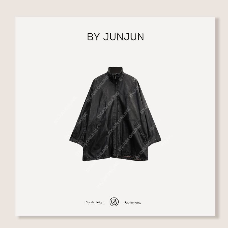 ByJunjun【爱丁堡】英胚油腊羊皮皮衣高级感立领真皮外套