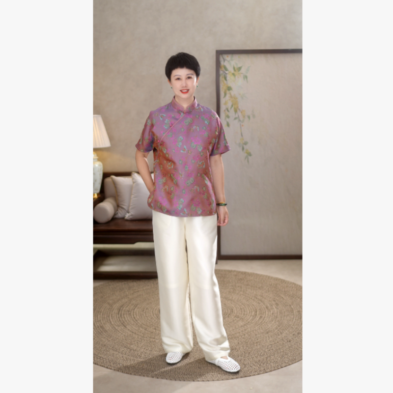 清仓【100%桑蚕丝蜀锦萝】高奢气质25年夏新中式立领上衣W69