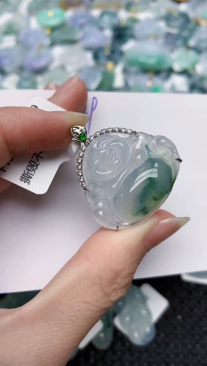 颈饰18K金镶嵌翡翠天然缅甸A货翡翠百元以上9元证书费自理