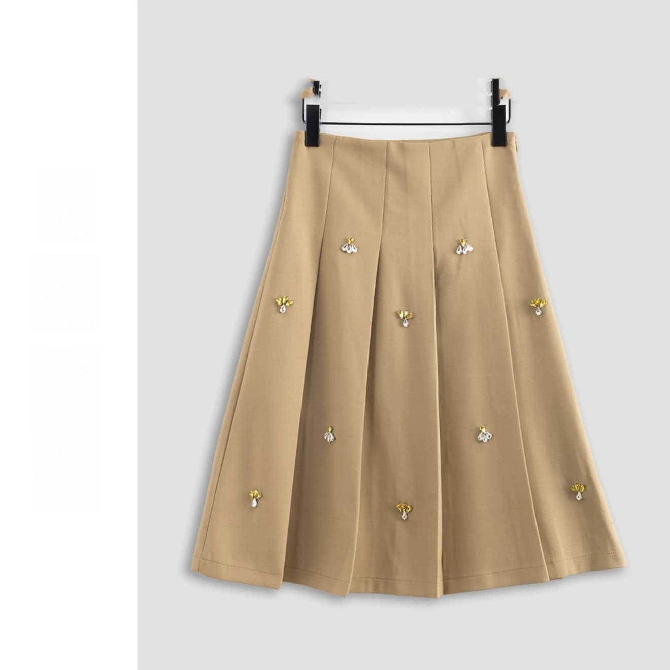 MIU系列百褶裙显瘦高腰半身裙半裙女装时尚A字卡其裙子短裙百搭