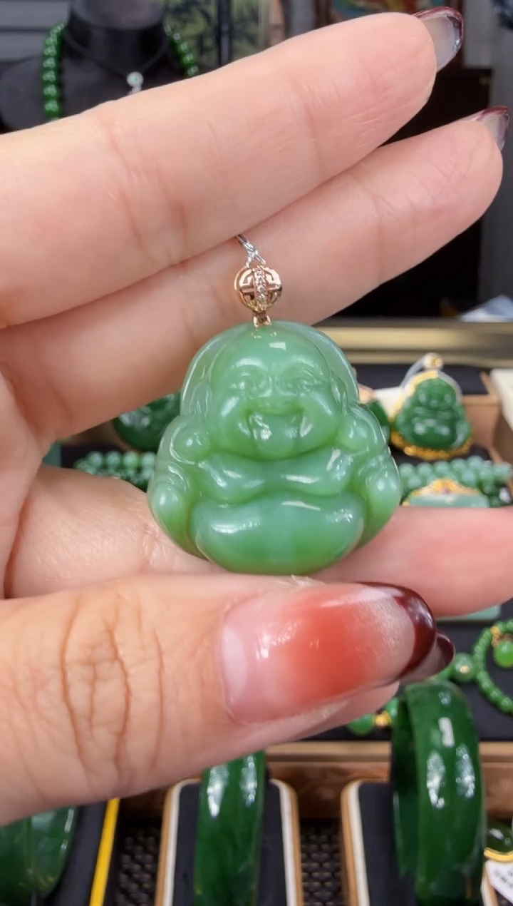 【闪购商品】和田玉（碧玉）吊坠(赠链)18K金镶嵌 