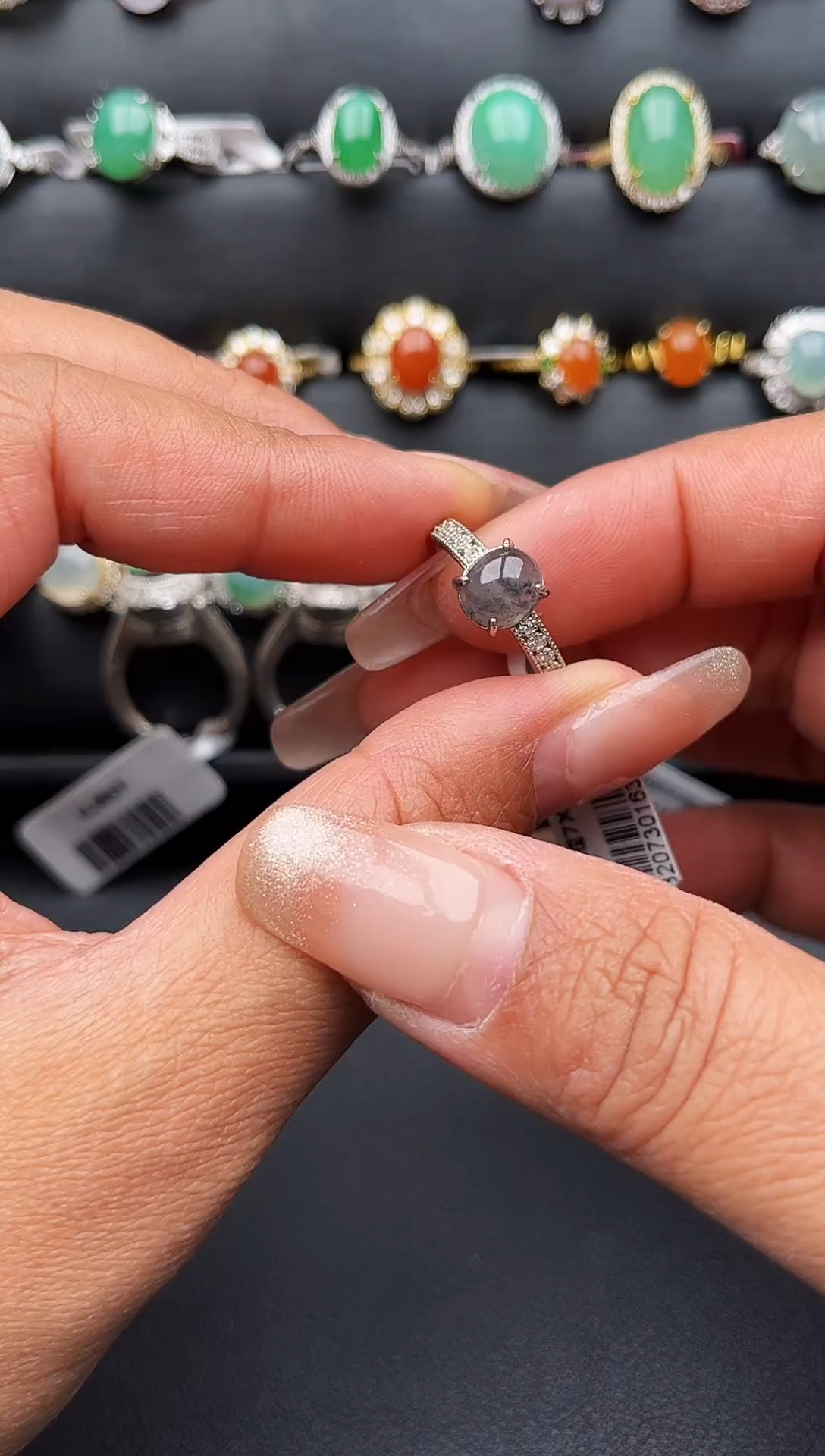 【闪购商品】翡翠戒指银S925镶嵌缅甸天然A货翡翠S925银镶嵌