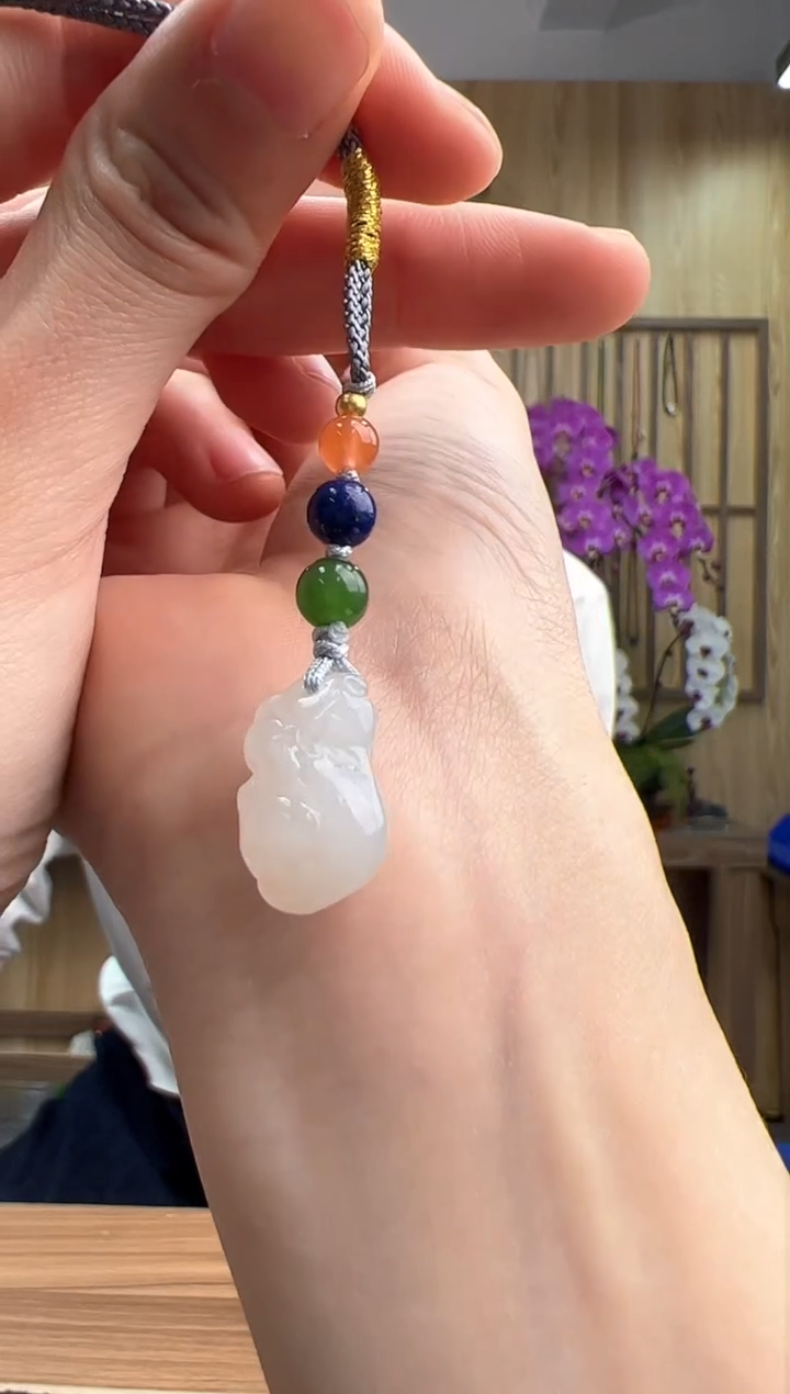 【闪购商品】和田玉（糖玉）包包挂银S925镶嵌和田玉烟紫貔貅包挂