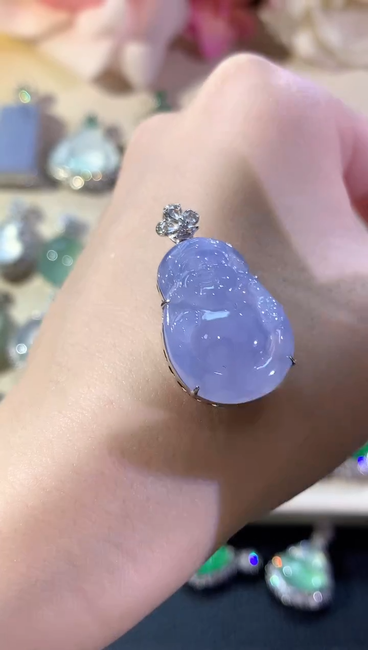 吊坠(不含链)18K金镶嵌翡翠冬日珠宝W47紫货有色差