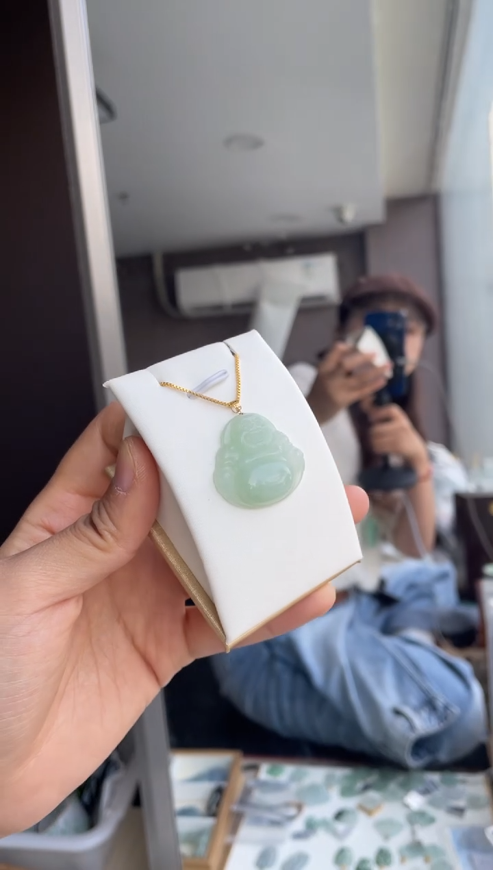 吊坠(不含链)18K金镶嵌翡翠天然缅甸A货翡翠