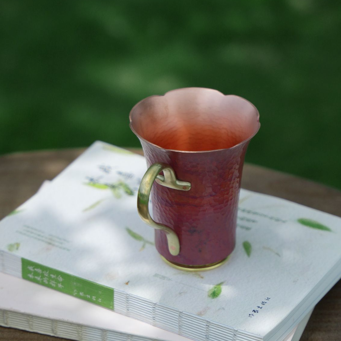 【铜小白】紫溪堂|手工陶瓷手绘柴烧杯创意全手工纯铜花口杯