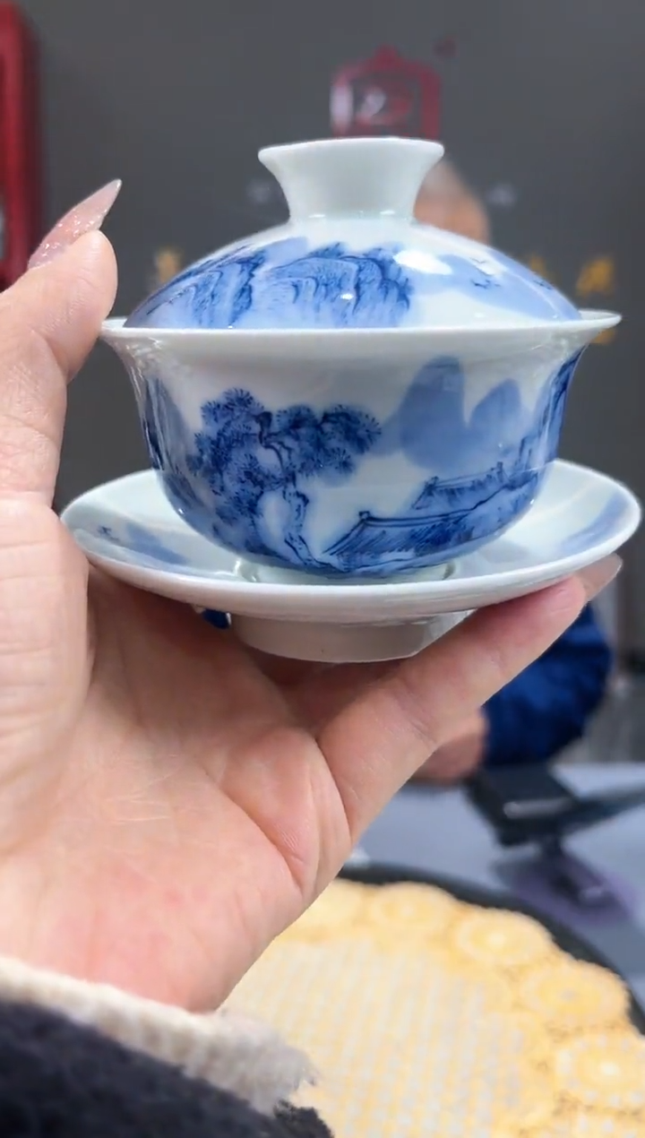 【闪购商品】官窑瓷画院300官窑瓷画院山水三才盖碗