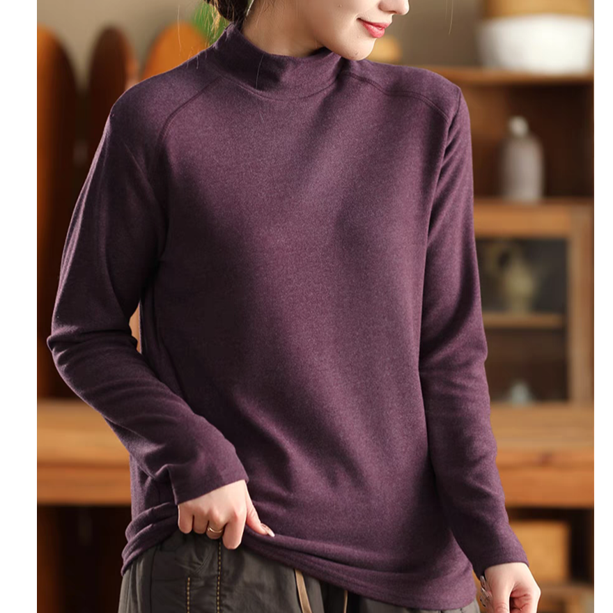 半高领加绒宽松休闲遮肉显瘦时尚洋气拼接加大码双面暖绒打底衫女