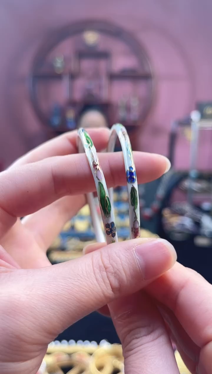 非遗 景泰蓝叮当镯 60-65可戴 一对 白色