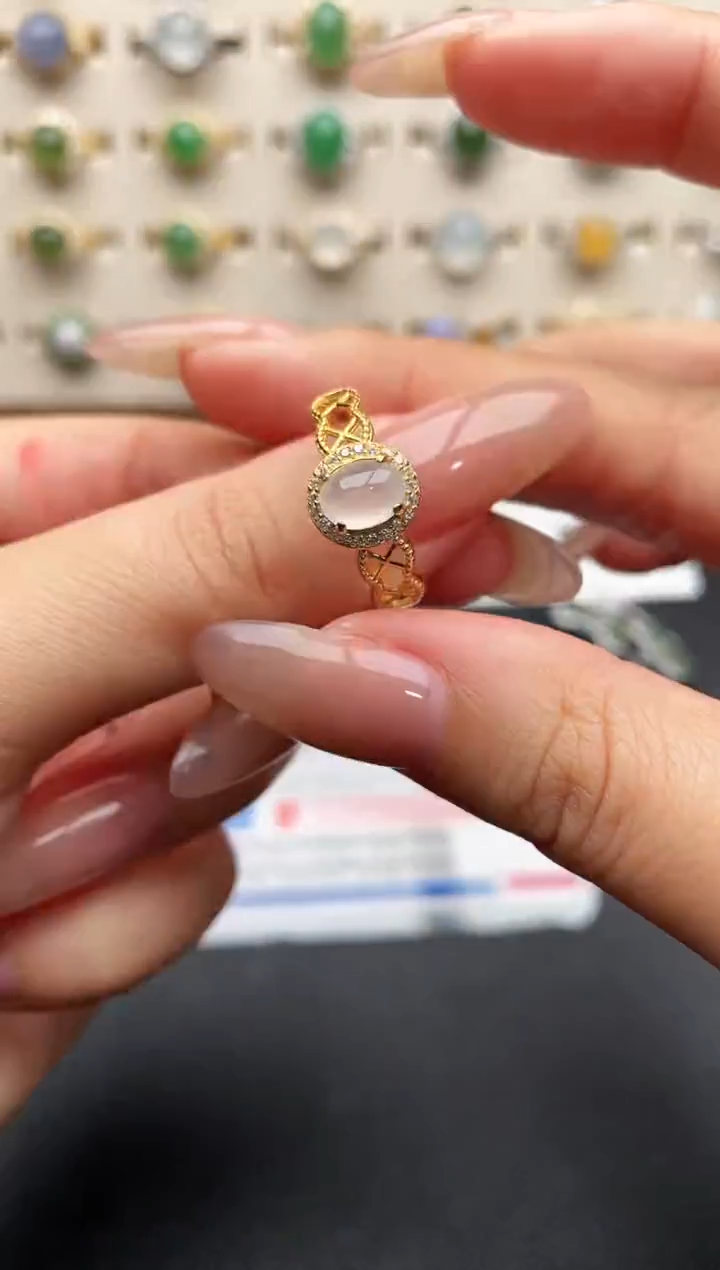 银S925镶嵌戒指翡翠一物一证一礼盒