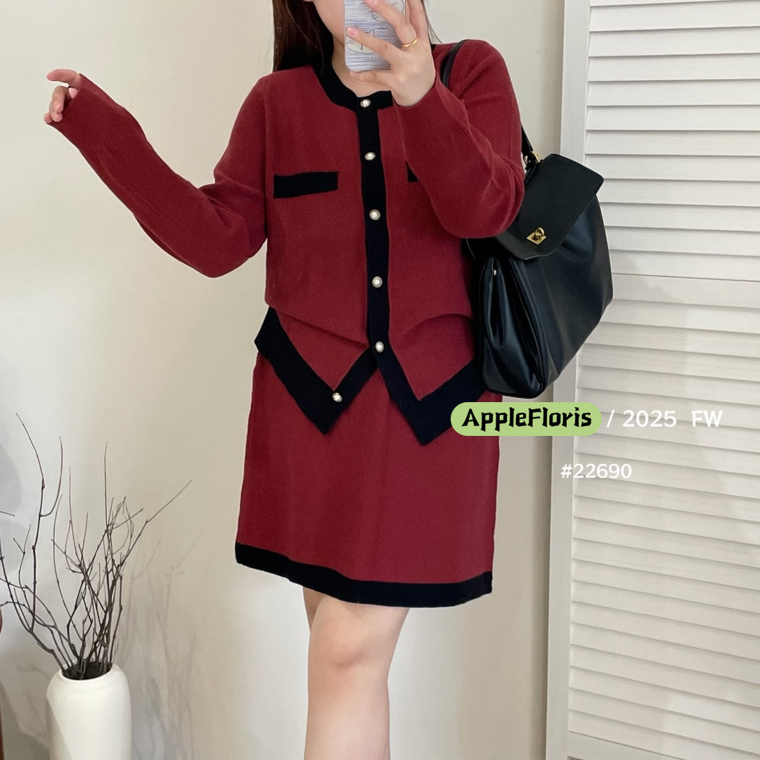 [姜花]大码女冬圆领小香风针织套装