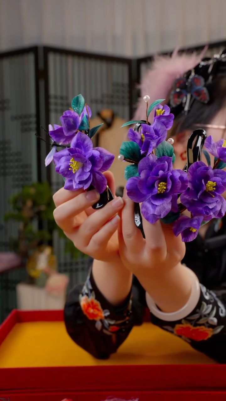 刺绣瞎盒非遗绒花手工饰品