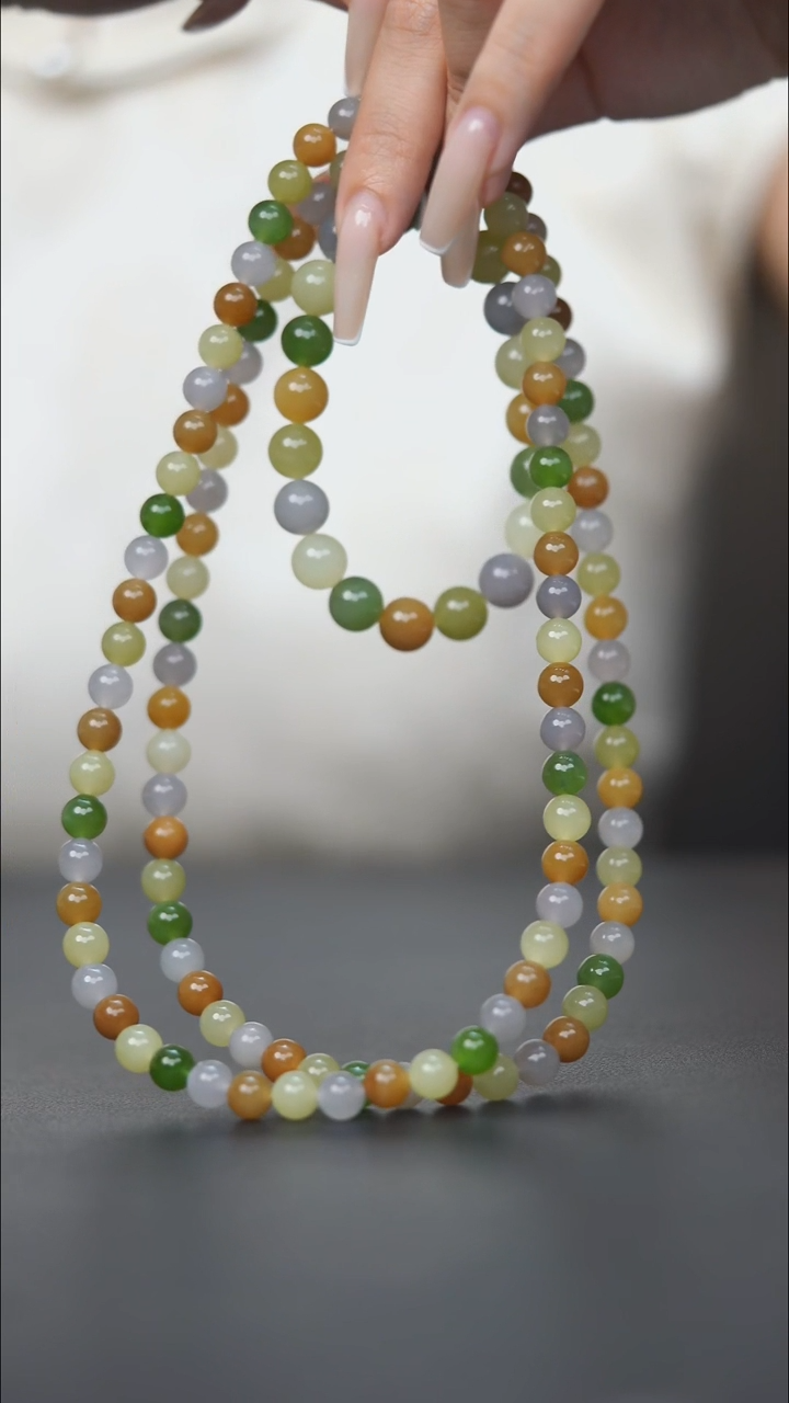 项链未镶嵌和田玉HQ170039多宝圆珠手串项链套组