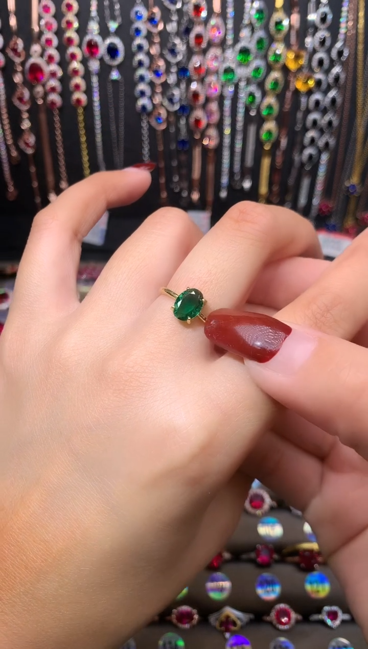 【闪购商品】透辉石戒指银S925镶嵌金色