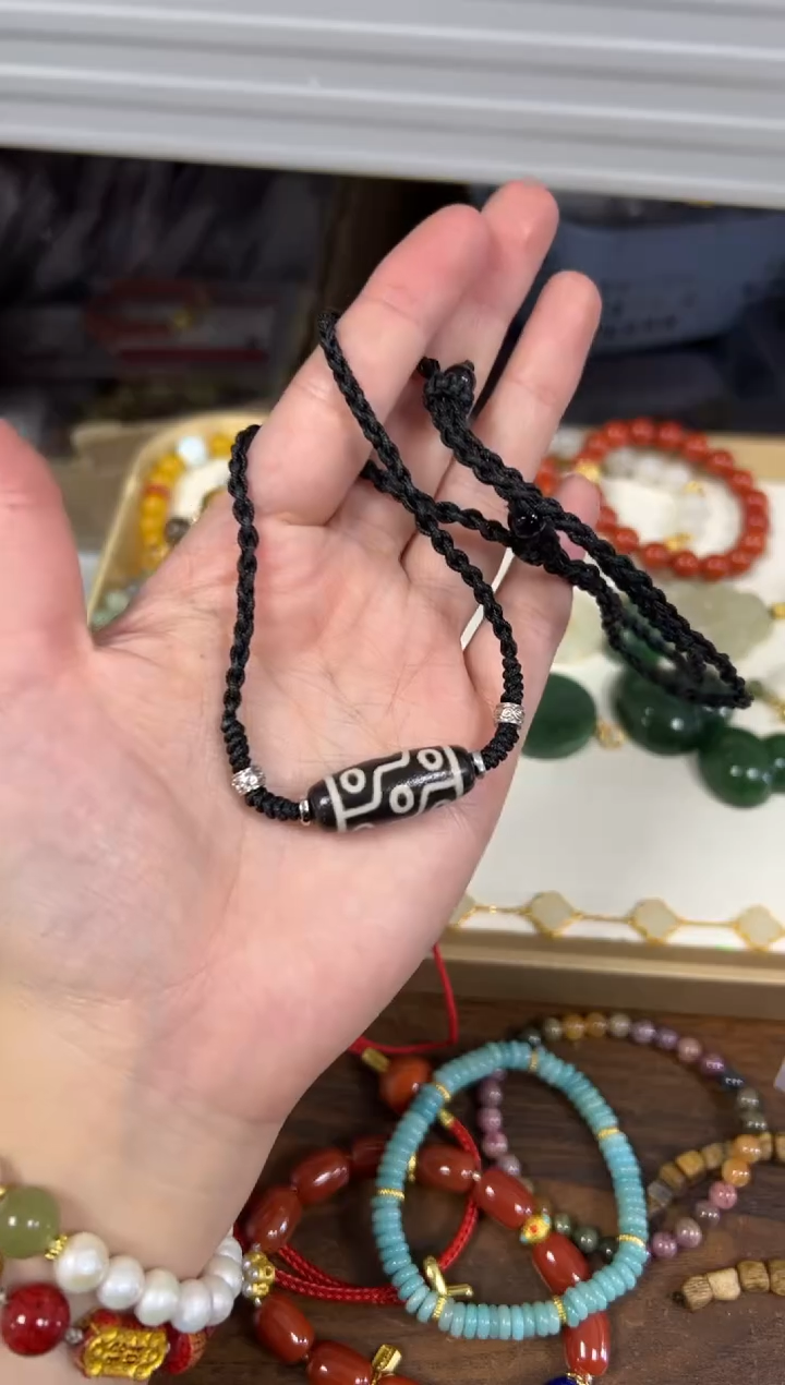 未镶嵌颈饰玛瑙/玉髓孤品黑白九眼玛瑙珠项链[09]