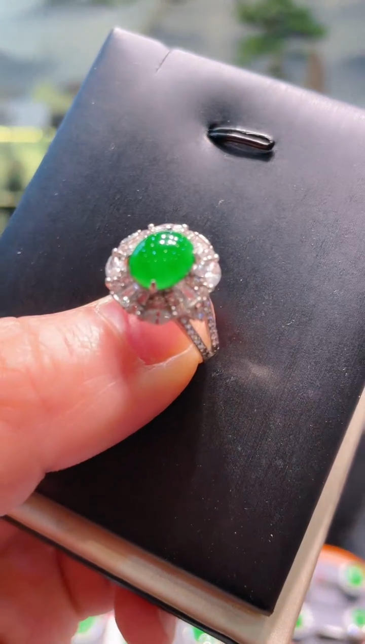 【闪购商品】翡翠戒指银S925镶嵌A4天然A货翡翠