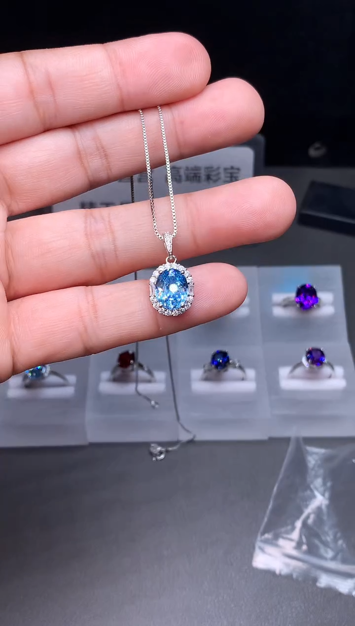 银S925镶嵌颈饰海蓝宝石11