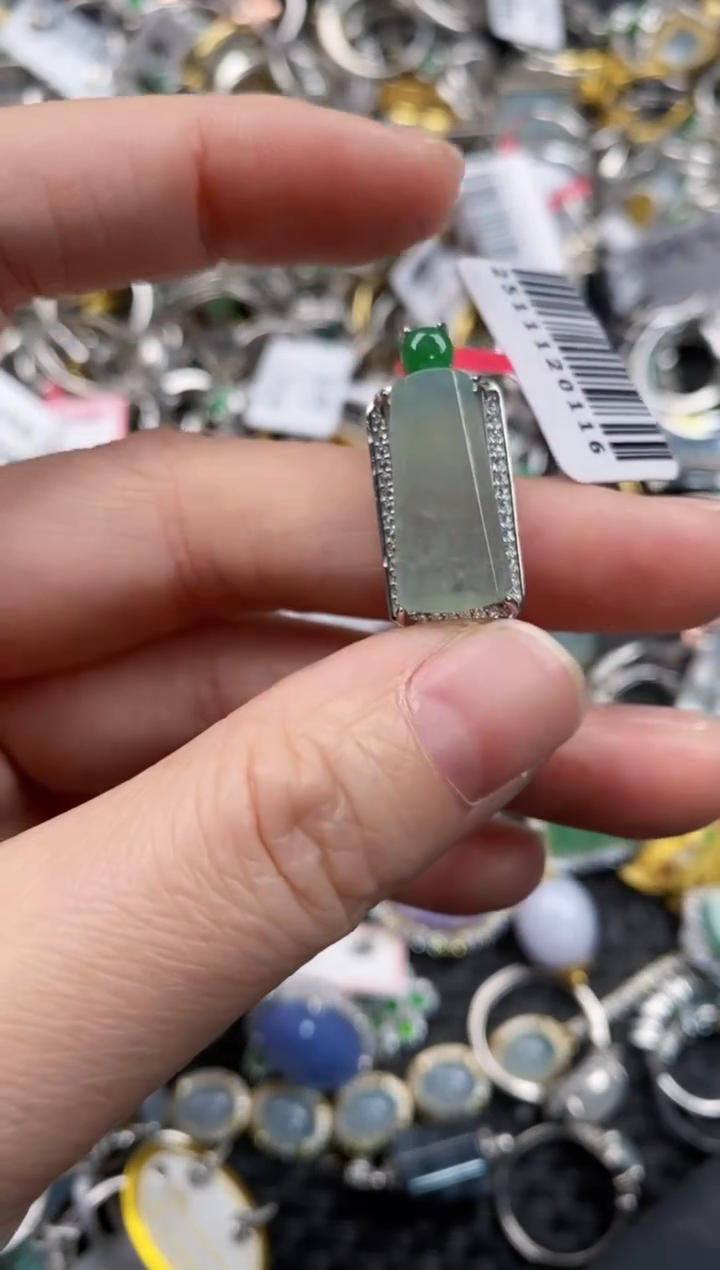 银S925镶嵌戒指翡翠12              4