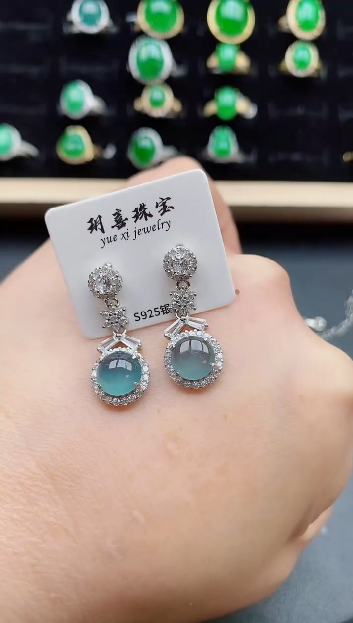 【闪购商品】翡翠耳饰银S925镶嵌12121