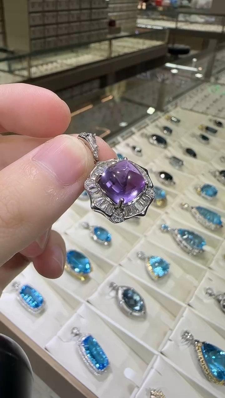颈饰银S925镶嵌紫晶10mm糖塔