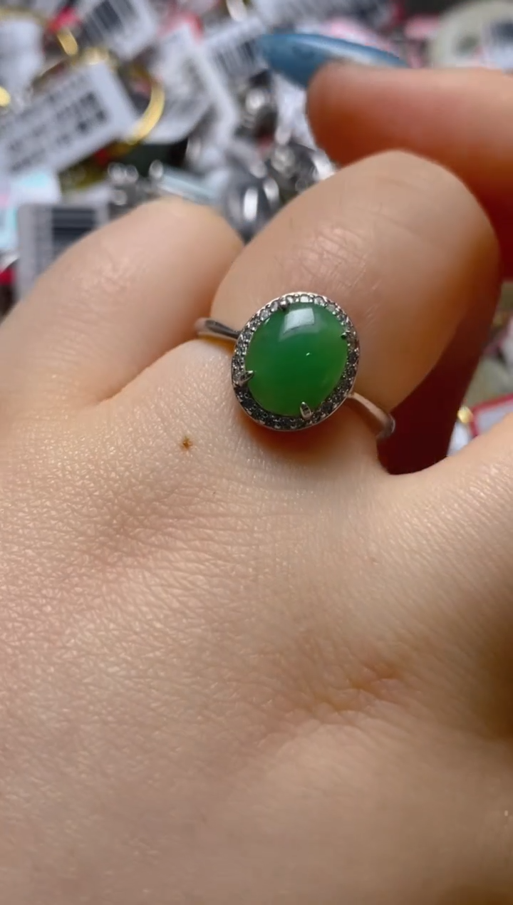 银S925镶嵌戒指翡翠百内无证书