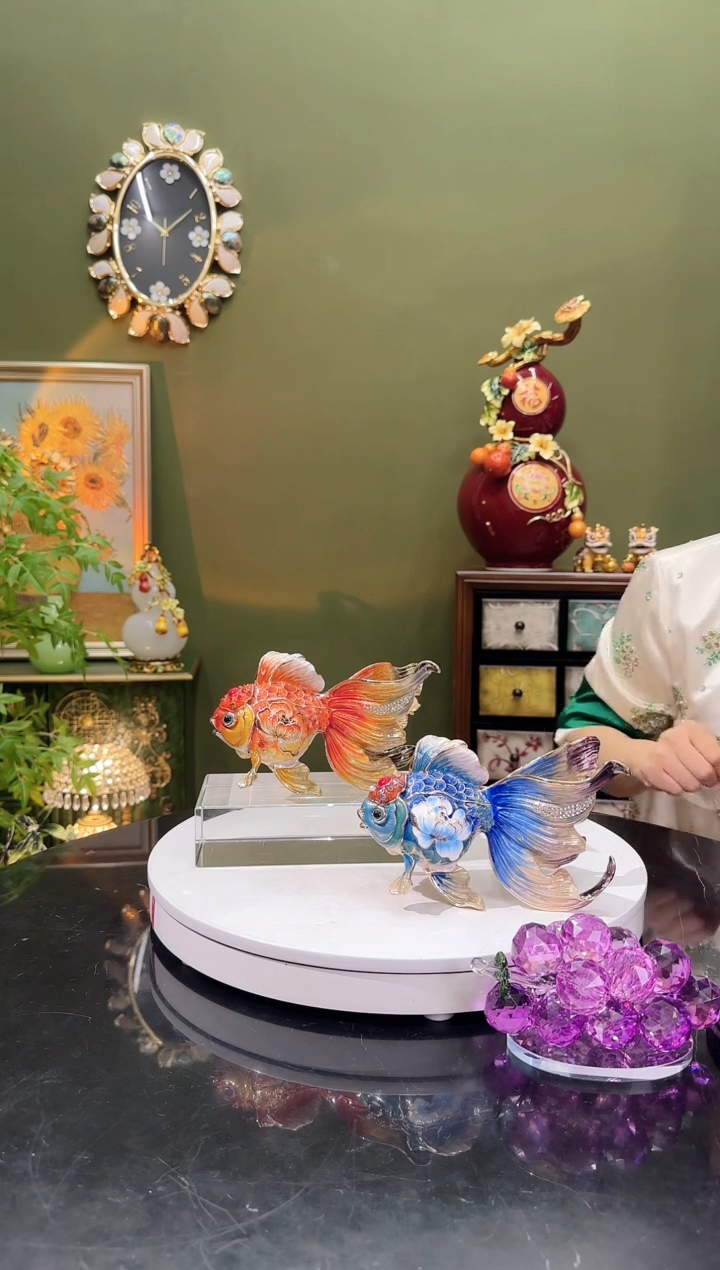 合金珐琅彩金鱼 一对  