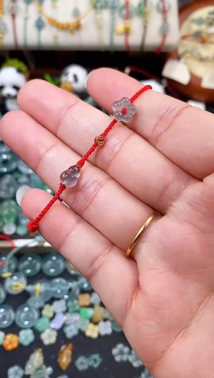 散珠翡翠葫芦小花手绳  手围15