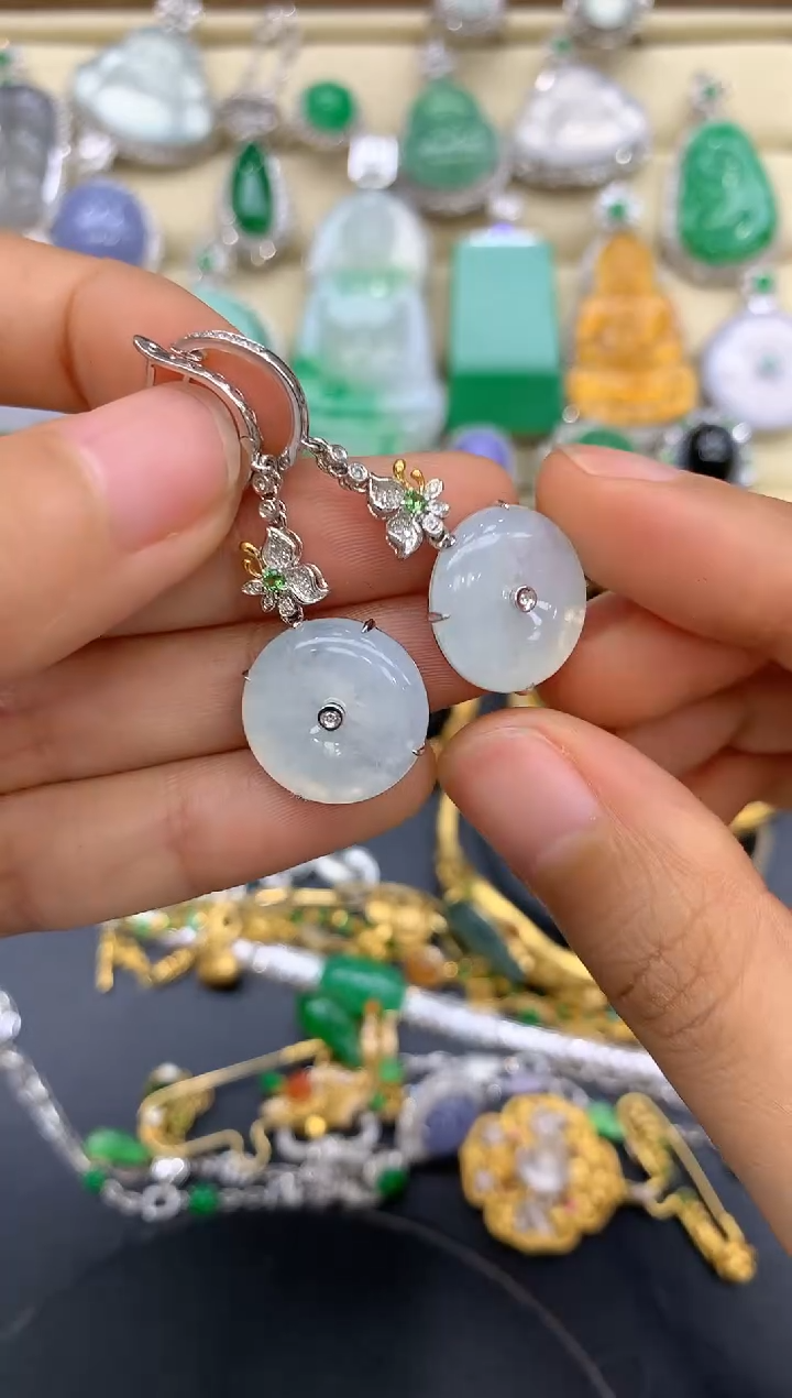 翡翠18K金镶嵌耳饰407-中国好珍宝