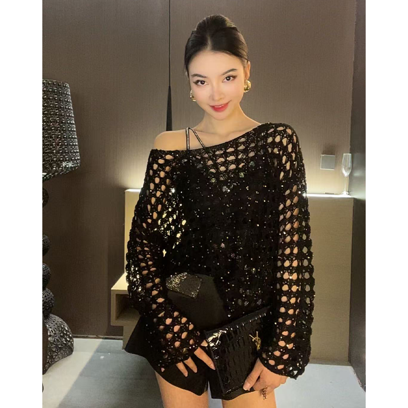 （特价）重工亮片镂空防晒针织衫CS30369